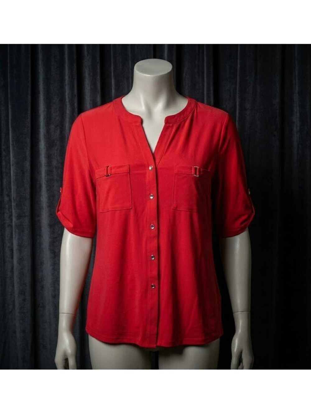 PerSeption Concept Red Split V-Neck Button-Up Blouse - Size L